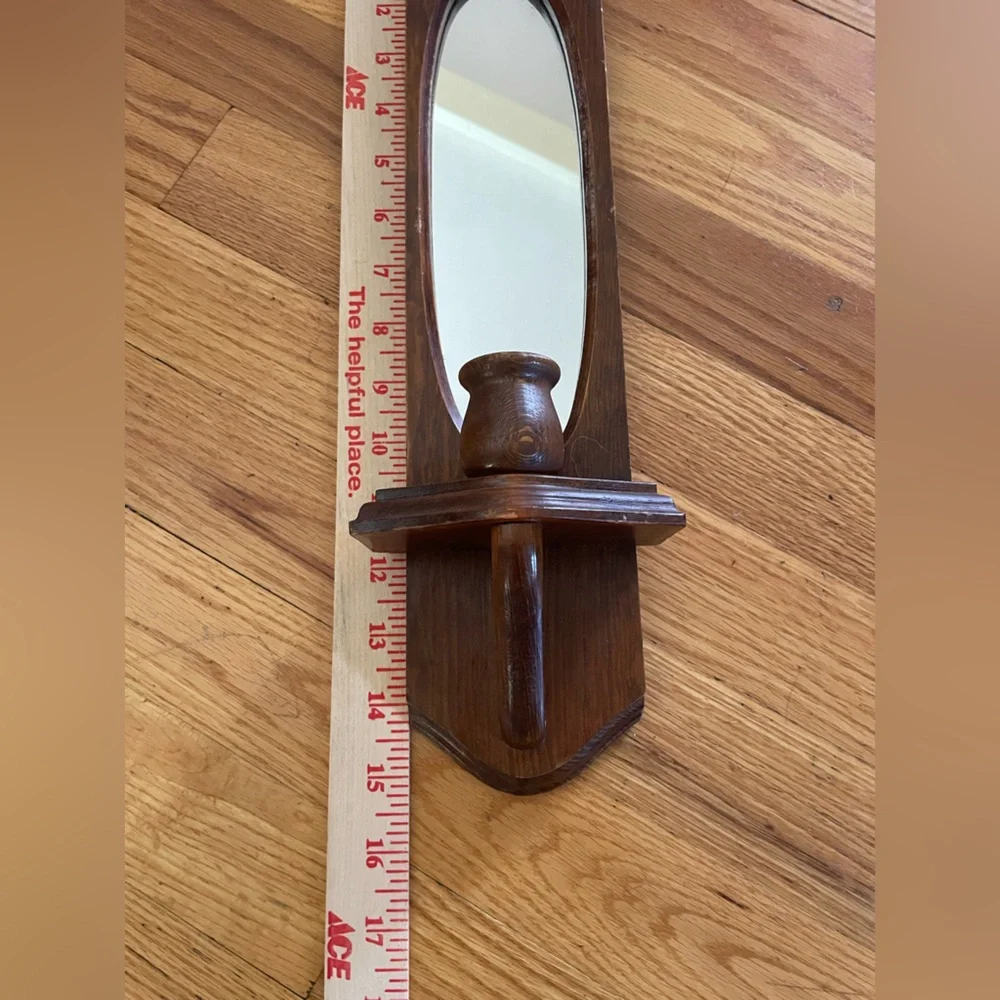 Vintage Wooden Wall Mirror with Candlestick Holder